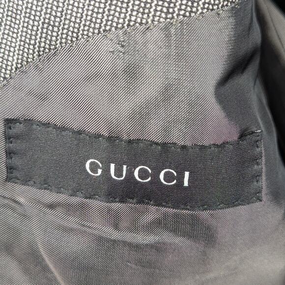 Gucci 48R Made in Italy Wool Blazer Gray Micro Check Triple Pocket Sport Coat - Picture 4 of 9